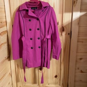 NWOT Black Rivet Pink Peacoat with Belt